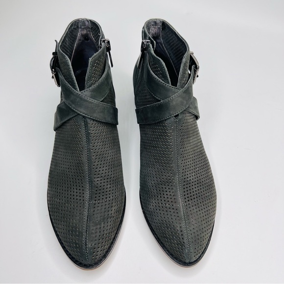 Vince Camuto Casha Gray Perforated Suede Side Zip Buckled Accent Ankle Boot - Picture 13 of 14